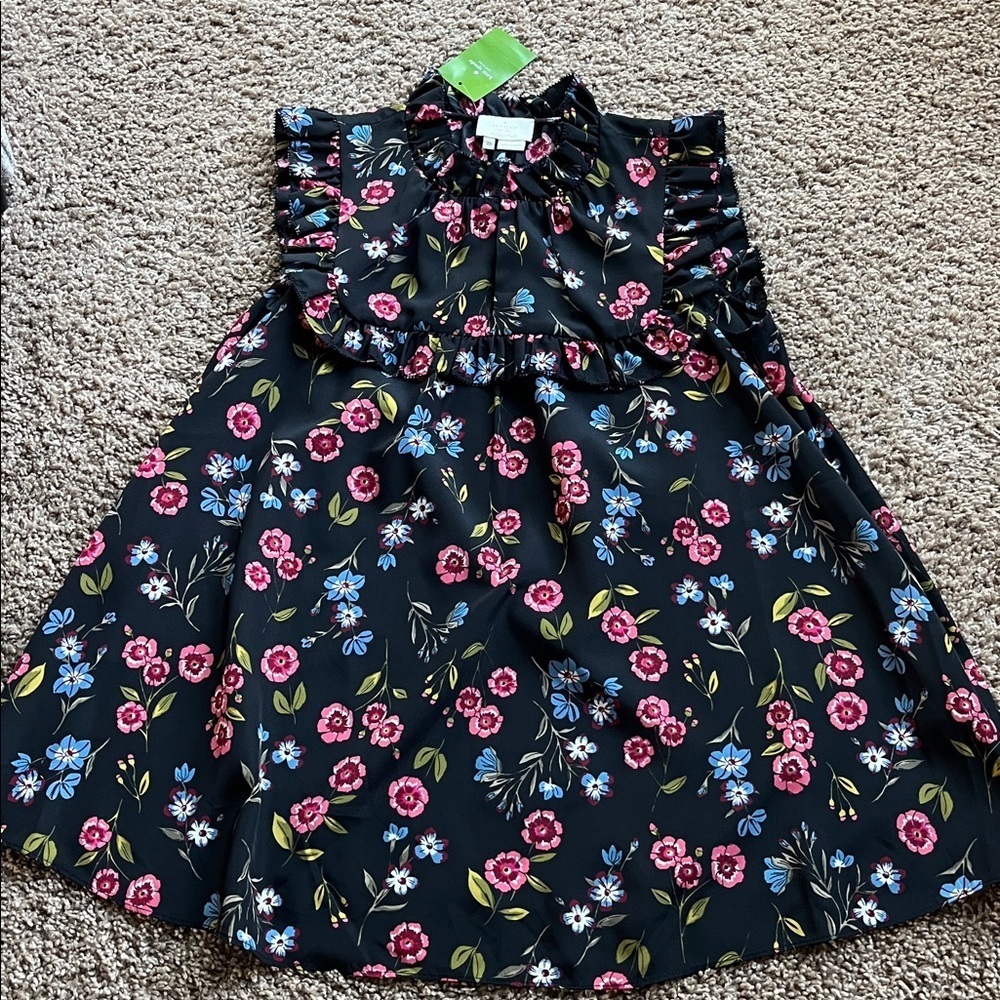 NWT Kate Spade Black Blouse with Pink Floral Design
